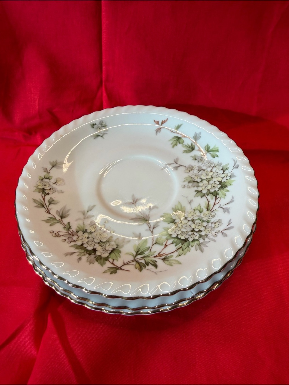4 Porcelain Hawthorn pattern saucers by Franconia-Krautheim & Adelburg